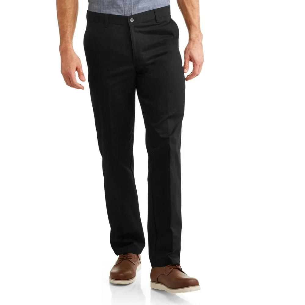 George Mens Wrinkle Resistant Flat Front Khaki Pants Black Soot Size 36 x 30